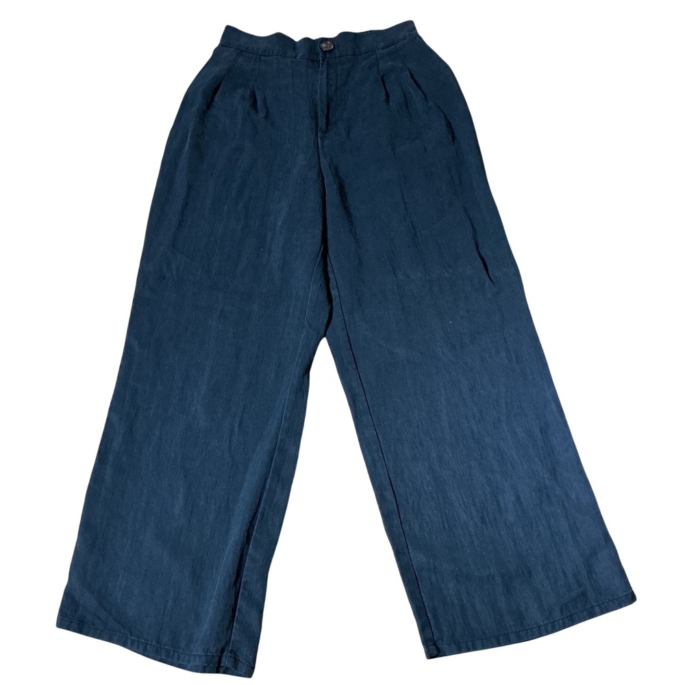 Melloday Dark Academia Blue Wide Leg Tencel Blend Pleated Pants CEB230173NE-TM S